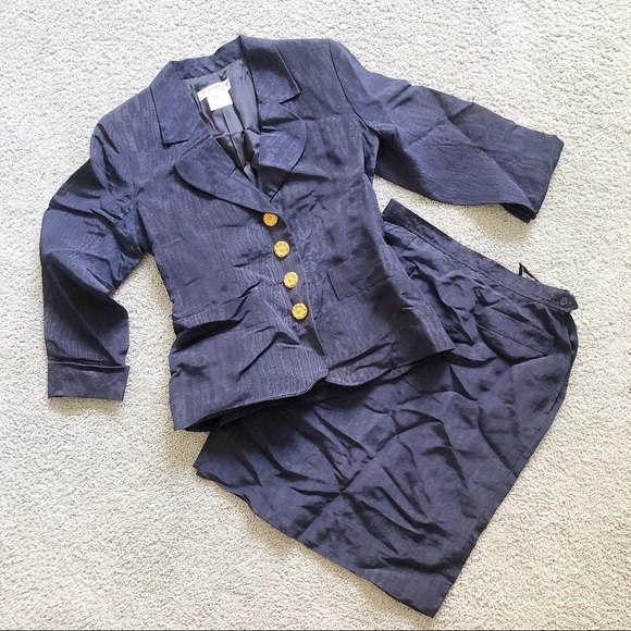 YVES SAINT LAURENT Vintage Navy Skirt Suit 40 - Picture 2 of 8